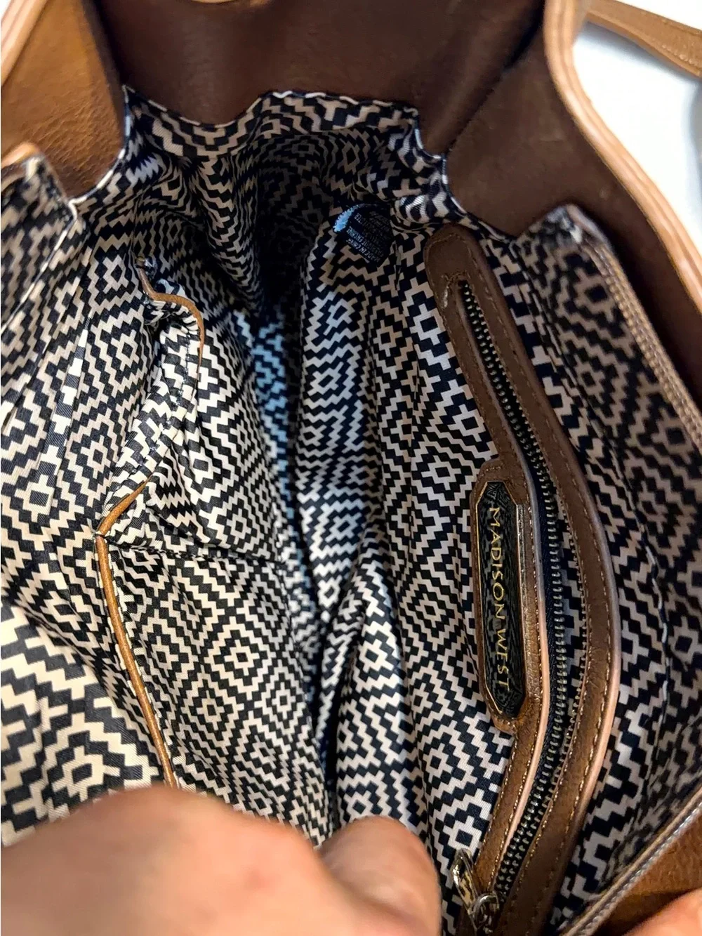 Madison West Brown Shoulder Tote with Gold Hardware